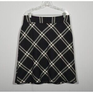Lands End Black & White Plaid Wool Blend Midi A Line Academia Pocket Skirt Sz 10